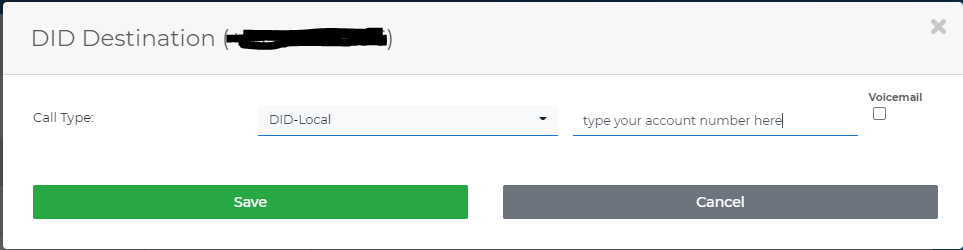 Purchase and Release a local number 3 Call Type selection with DID-Local option